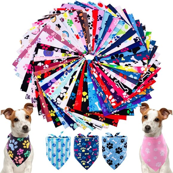 50Pcs Paw Pattern Dog Bandanas Bulk Washable Puppy Girl Boy Triangle Bibs Access - Picture 1 of 7